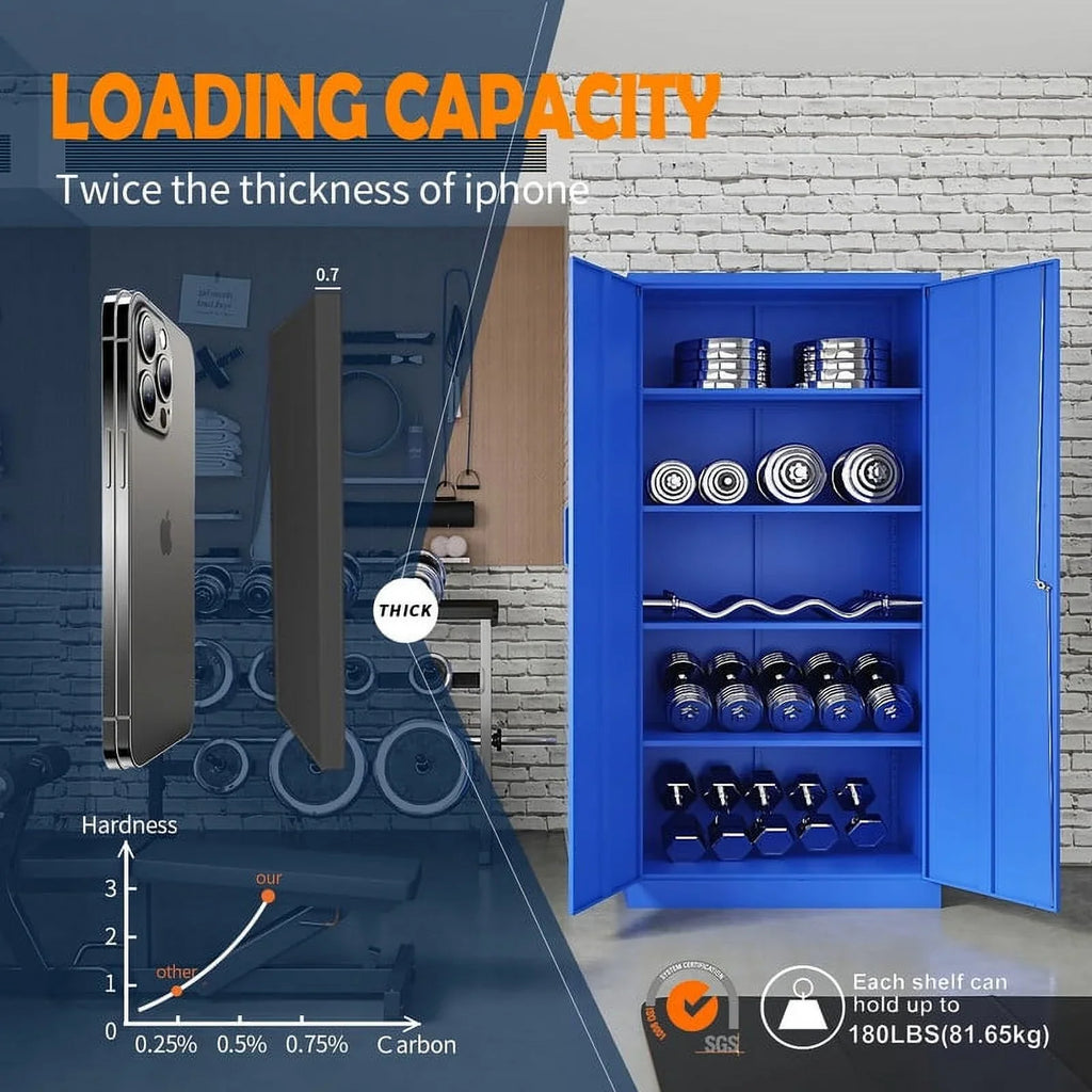 Fesbos Metal Garage Storage Cabinet with 2 Doors and 4 Adjustable Shelves - 71" Steel Lockable File Cabinet,Locking Tool Cabinet for Office,Home,Garage,Gym (Blue)