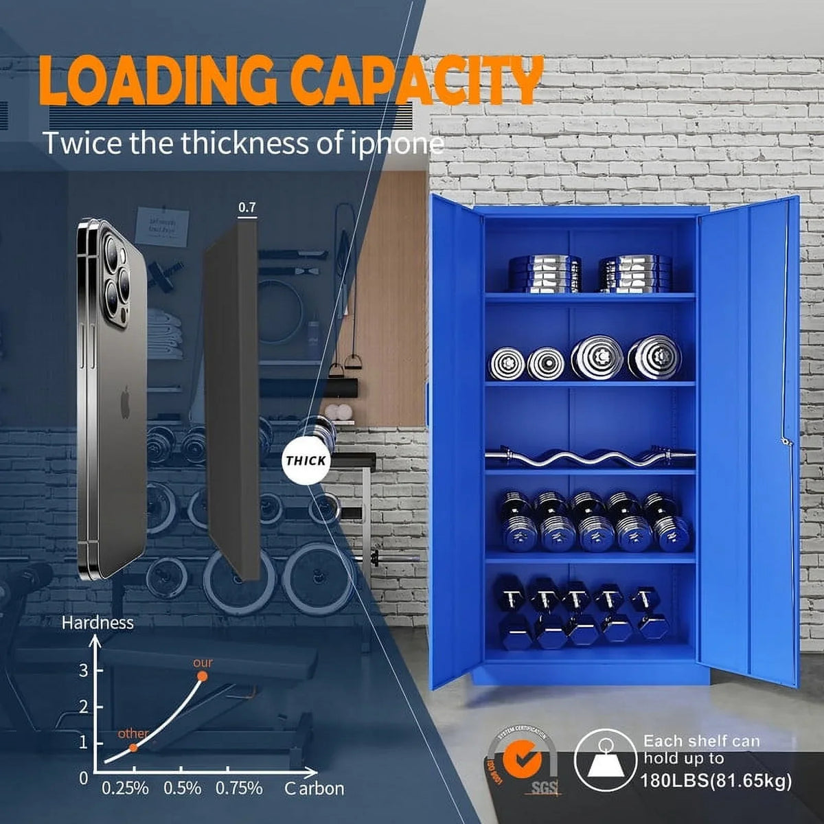 Fesbos Metal Garage Storage Cabinet with 2 Doors and 4 Adjustable Shelves - 71" Steel Lockable File Cabinet,Locking Tool Cabinet for Office,Home,Garage,Gym (Blue)