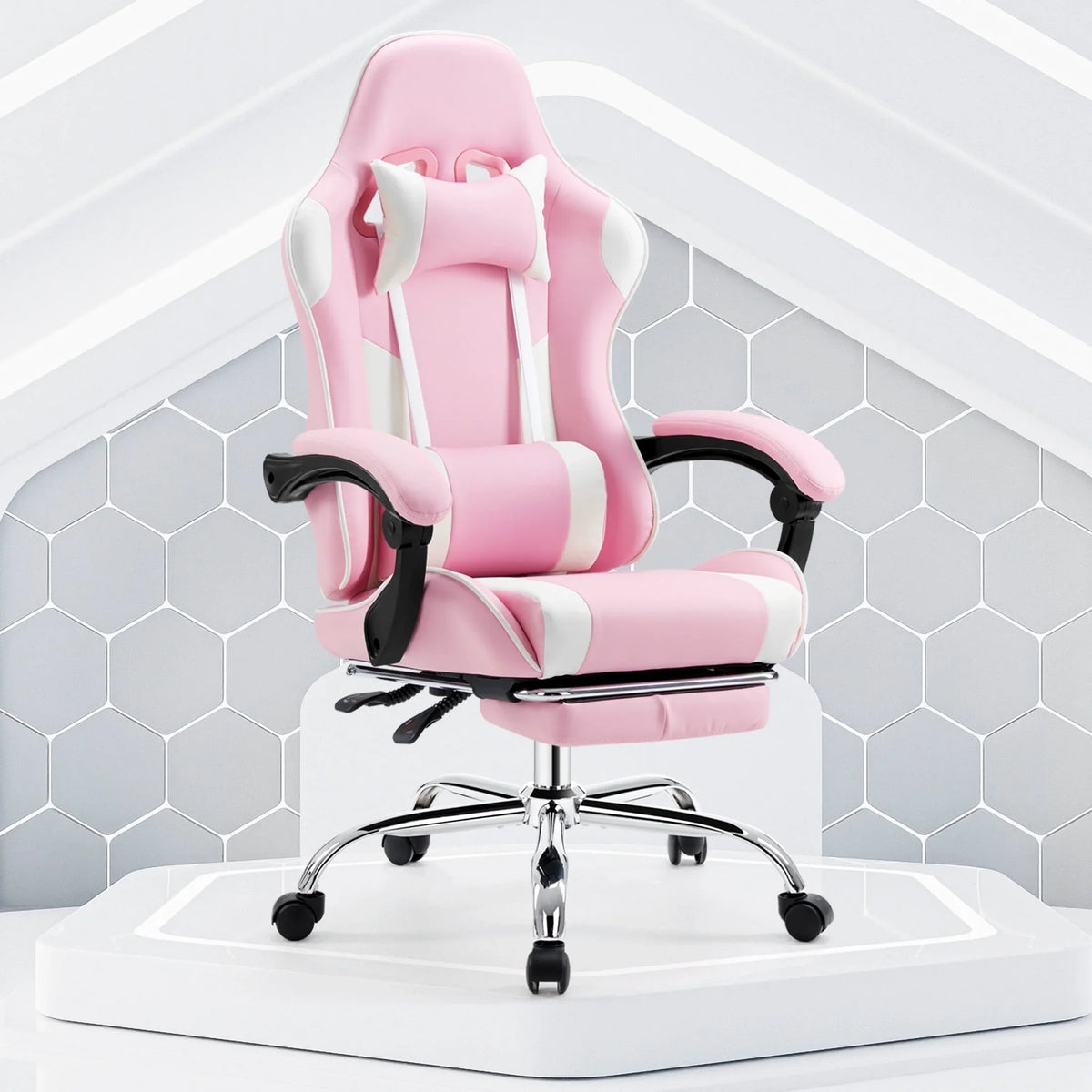 MCQ Ergonomic Swivel Gaming Chair with Headrest Lumbar Support for Home Office, Black and Grey