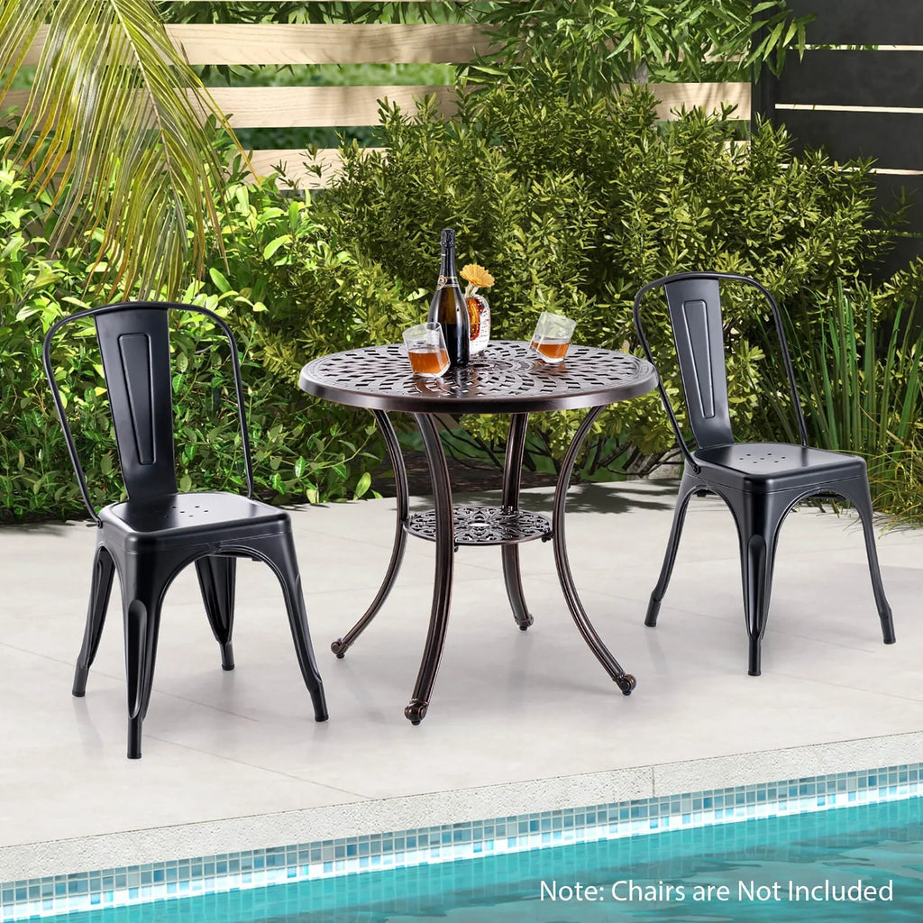 Gymax 31 Inch Diameter Round Table Patio Cast Aluminum Table w/ Umbrella Hol