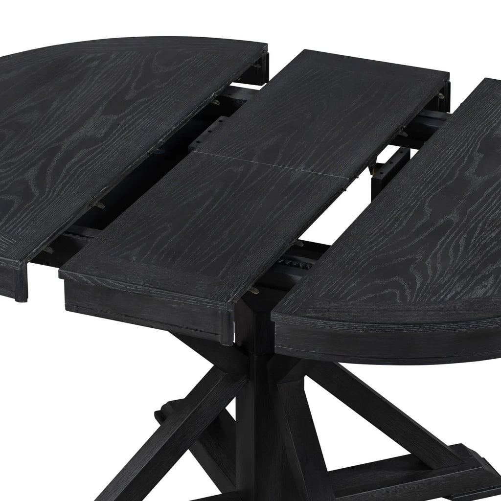 Harper & Bright Designs Round Extendable Dining Table Set for 4, 5 Piece Farmhouse Wood Dining Table Set with 4 Upholstered Dining Chairs, Natural Wood Wash
