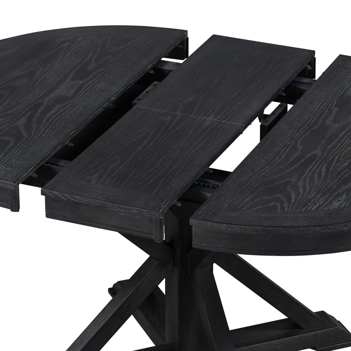 Harper & Bright Designs Round Extendable Dining Table Set for 4, 5 Piece Farmhouse Wood Dining Table Set with 4 Upholstered Dining Chairs, Natural Wood Wash