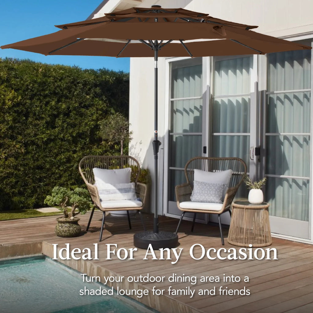 Best Choice Products 10ft 3-Tier Patio Umbrella, Market Sun Shade w/ Tilt Adjustment, Easy Crank - Red