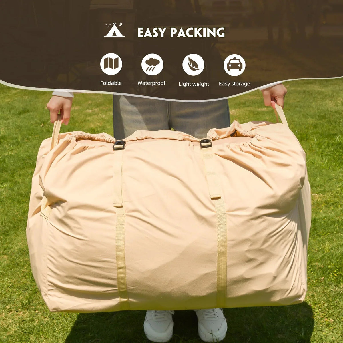 Erommy 3-4 Person Inflatable Tents for Camping with Large Rainproof Cover, Blow-Up Tent with Hand Pump, Easy Setup Tent House, Air Tent for Camping Adult,Beige