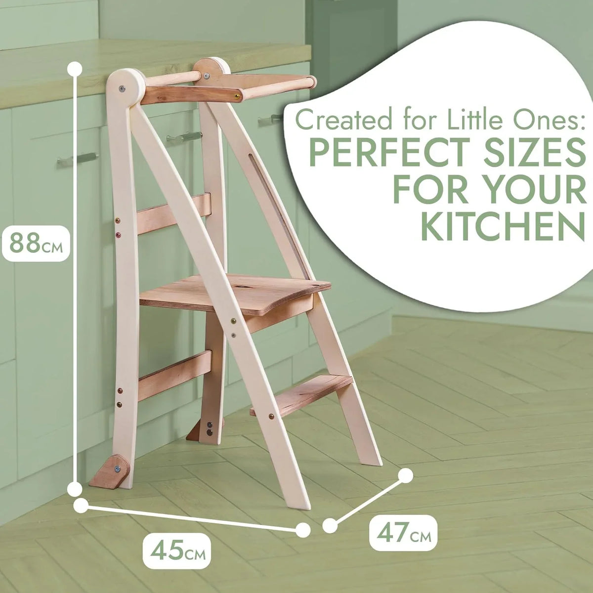 Folding Wooden Kitchen Standing Stool for Toddlers �C Safe & Compact Learning Step Stool, Ages 18 Months+