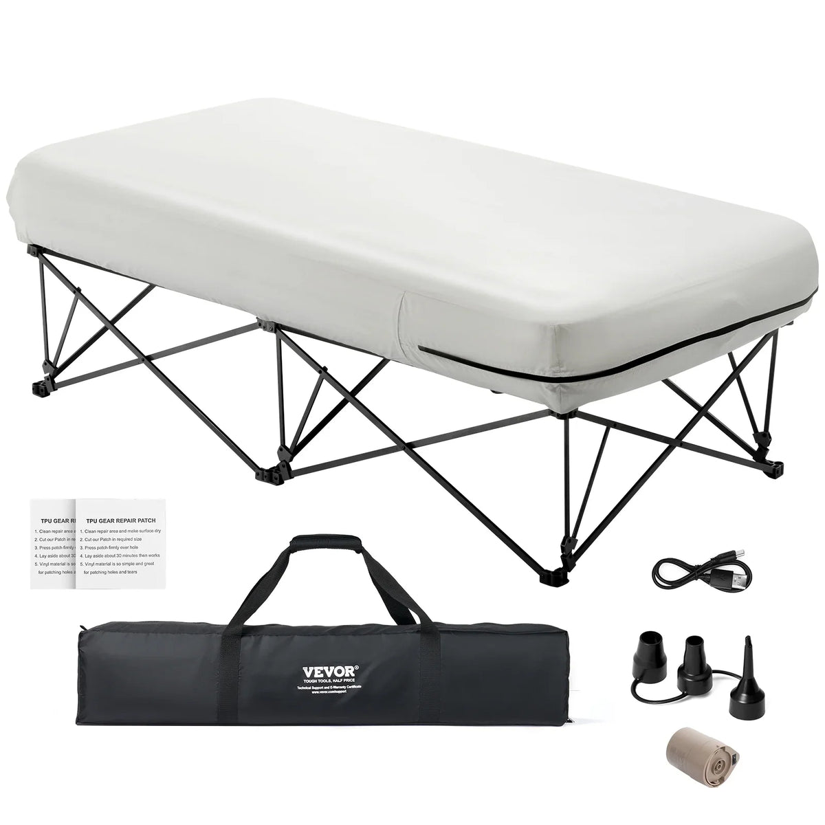 VEVOR Air Mattress Twin with Frame, 1 Person Inflatable Mattress with Pump & Rolling Carry Case,Portable Folding Blow Up Mattress Supports 300lbs,Fast Inflating Air Bed for Home,Guests & Camping