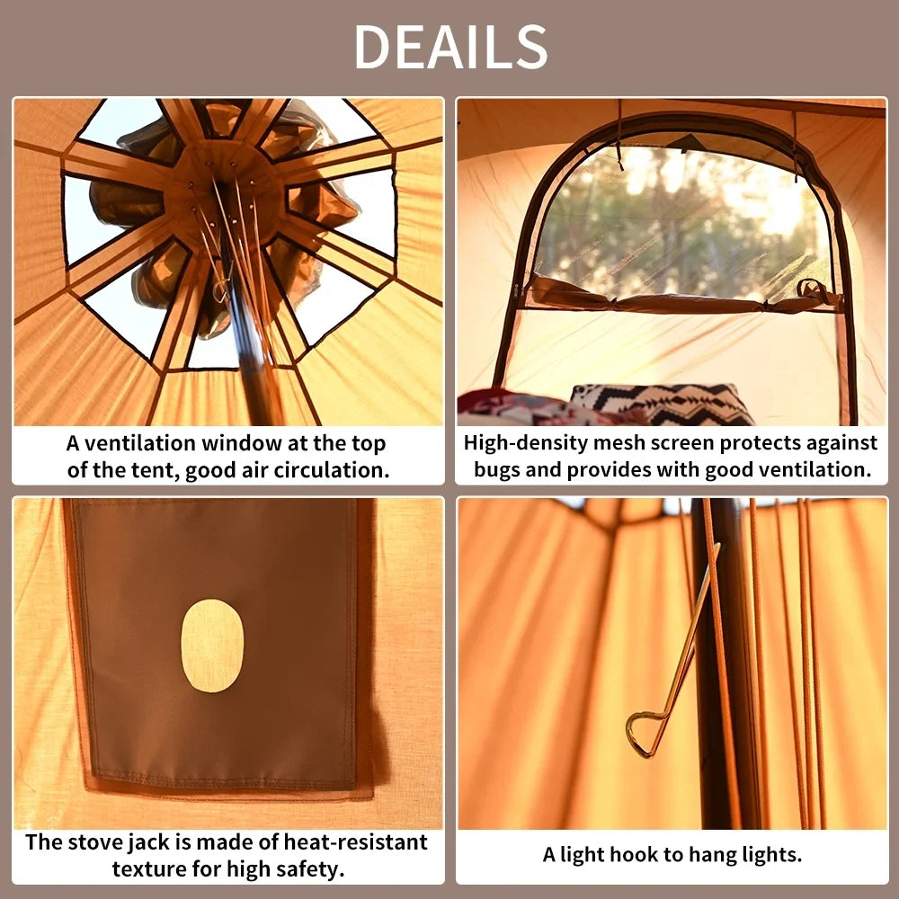 TOMOUNT Canvas Tent 8-Person Yurt Tent with Stove Jack Bell Tent for Camping Luxury Glamping Yurt Tent 16.4ft Dia