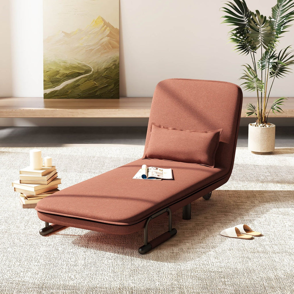 Costway 3-in-1 Convertible Sofa Bed with 5-Position Adjustable Backrest & Lumbar Pillow Brown