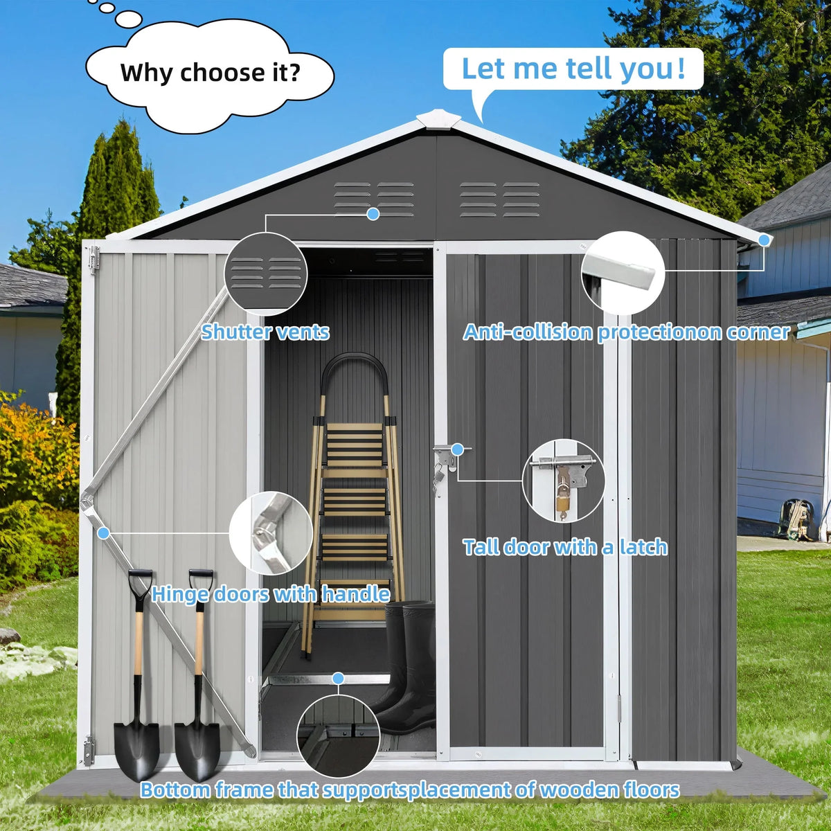 Syngar Outdoor Storage Shed with Lockable Doors, Dark Gray