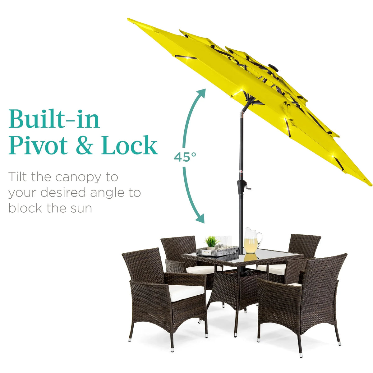 Best Choice Products 10ft 3-Tier Solar Patio Umbrella w/ 24 LED Lights, Tilt Adjustment, Easy Crank - Tan