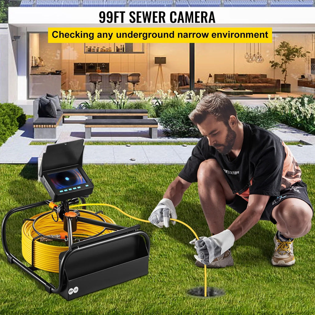 VEVOR Sewer Camera 30M Cable Pipeline Inspection Camera 11cm TFT LCD Monitor Pipe Camera Screen Waterproof IP68 Duct Inspection Camera with 6PCS LEDs 8500MAH Lithium Battery, DVR Function, 30M