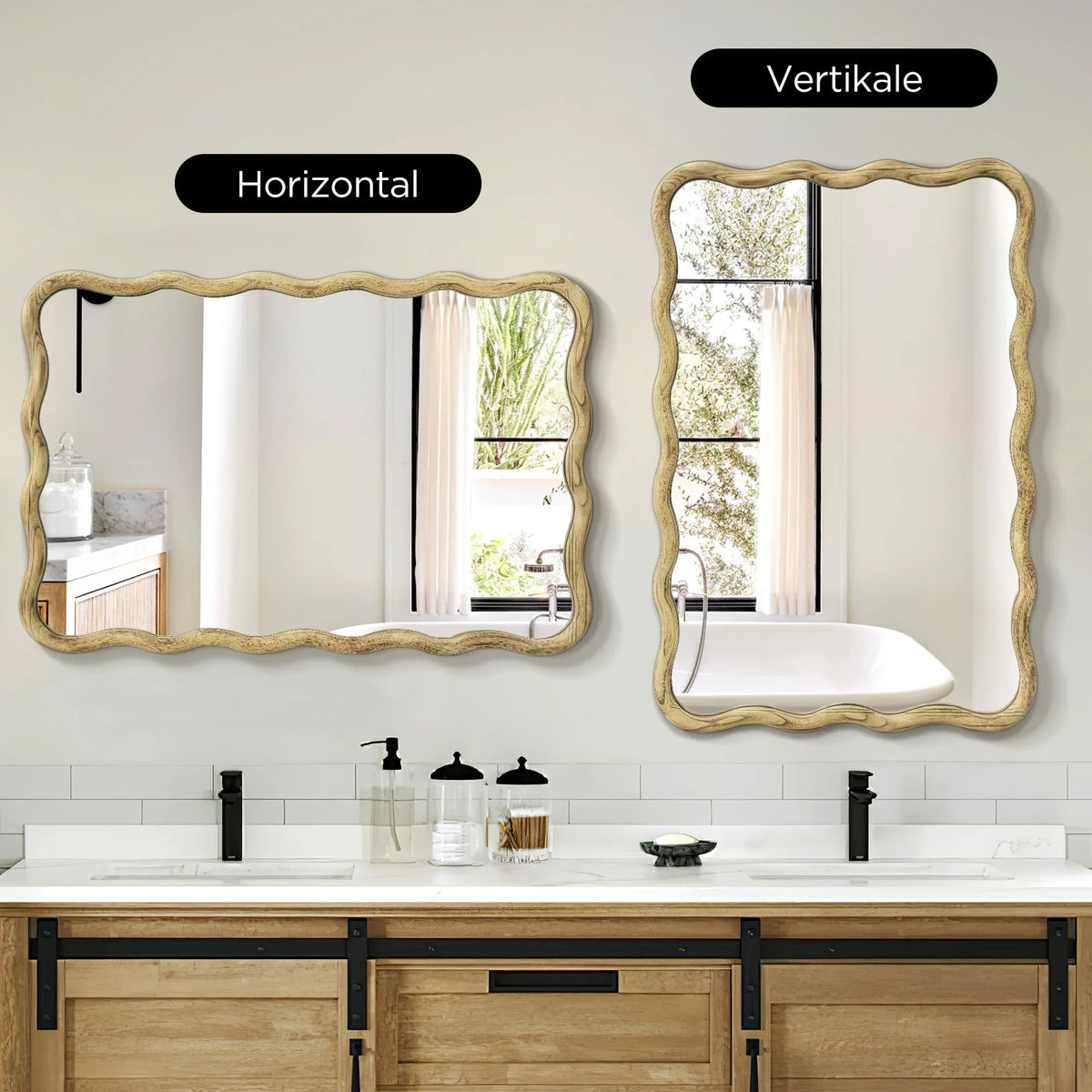 TEWLOSS Wavy Mirrors Wall Mirror, 30"x20" Bathroom Mirror Wood Framed, White