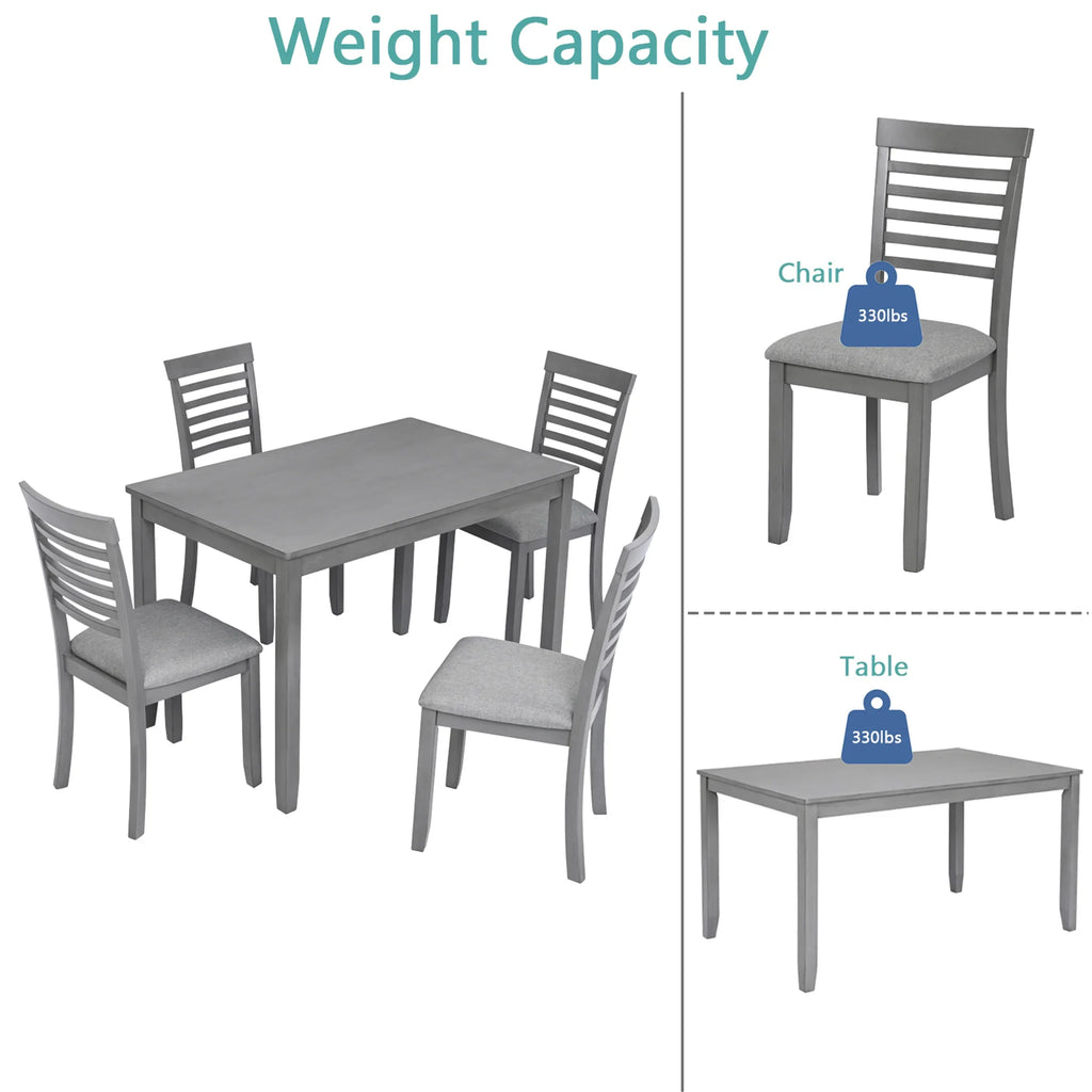 Sesslife 5 Piece Dining Set with One Rectangle Table and 4 Upholstered Chairs for 4 Persons, Dining Room Table Set for Small Place(Table+4 Chairs)