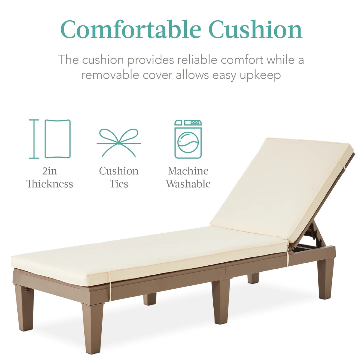 Best Choice Products Outdoor Lounge Chair, Resin Patio Chaise Lounger w/ Seat Cushion, 5 Positions - Gray/Navy
