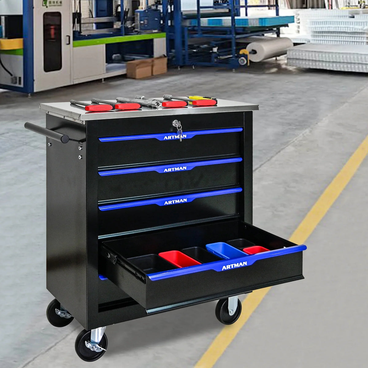 ARTMAN 6-Drawer Tool Storage Chest with Lockable Wheel,6 Drawer Tool Storage Cabinet for Garage, Warehouse, Repair Shop