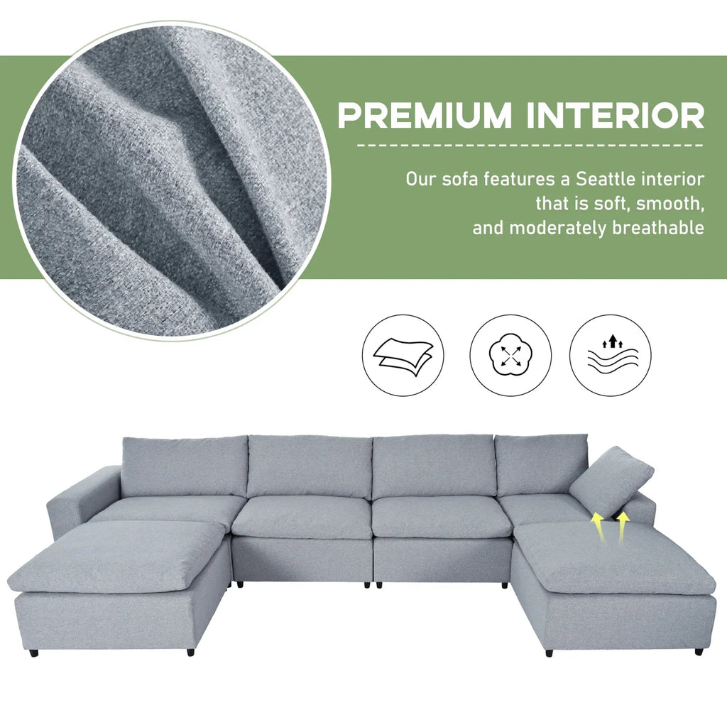 Harper & Bright Designs Convertible Modular Sectional Sofa with 2 Removable Ottomans & Pillows, Large U Shape Cloud Couch with Reversible Chaise for Living Room, Grey
