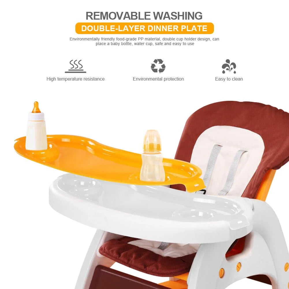 3in1 Baby High Chair. Convertible Play Table and Chair Set for Toddler. Adjustable Seat. Yellow