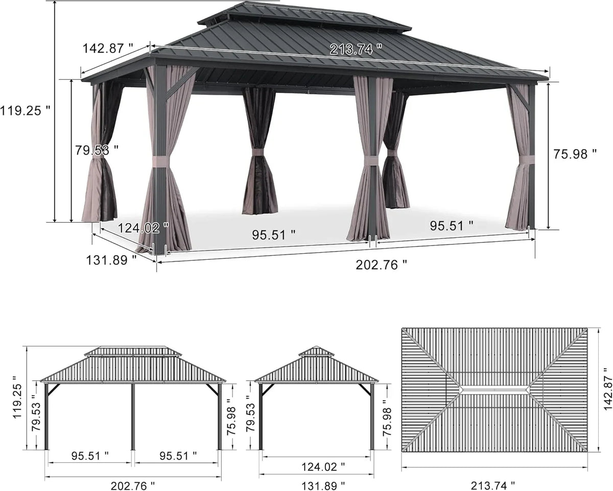 PURPLE LEAF 8' X 8' Gazebo Outdoor Gazebo Permanent Hardtop Gazebo with Galvanized Steel Double Roof for Patio Backyard Deck Aluminum Gazebo with Netting and Curtains Grey
