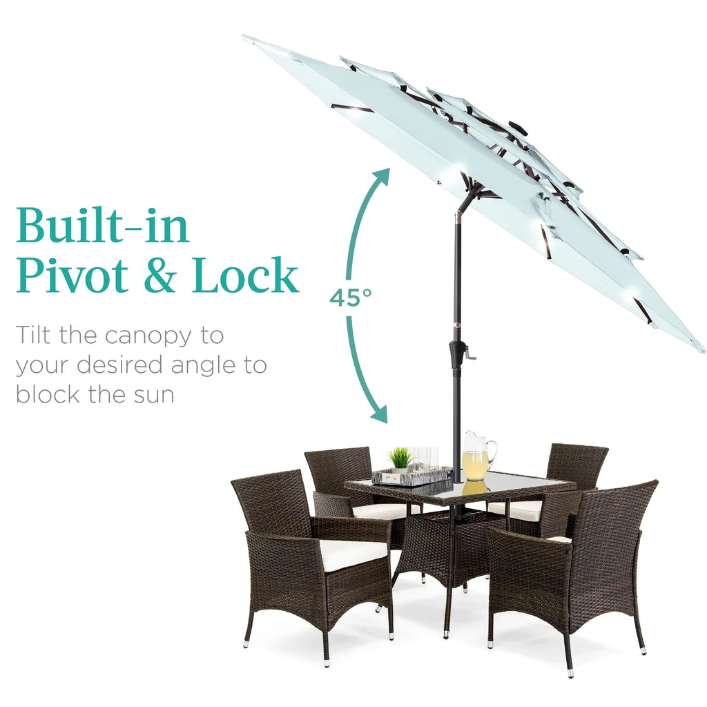 Best Choice Products 10ft 3-Tier Solar Patio Umbrella w/ 24 LED Lights, Tilt Adjustment, Easy Crank - Tan