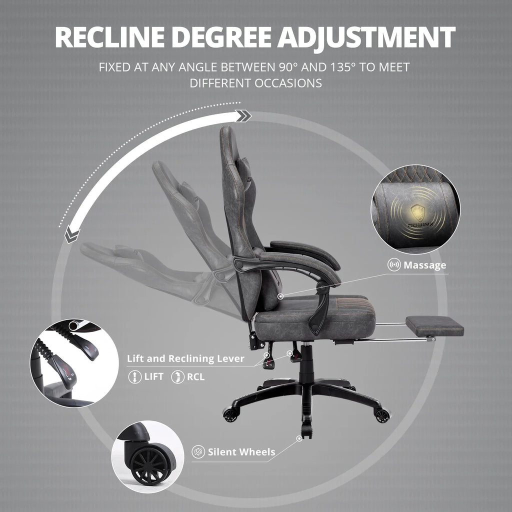 Dowinx Gaming Chair Breathable PU Leather Gamer Chair with Pocket Spring Cushion, Ergonomic Computer Chair with Massage Lumbar Support,Adjustable Swivel Task Chair with Footrest(Brown)