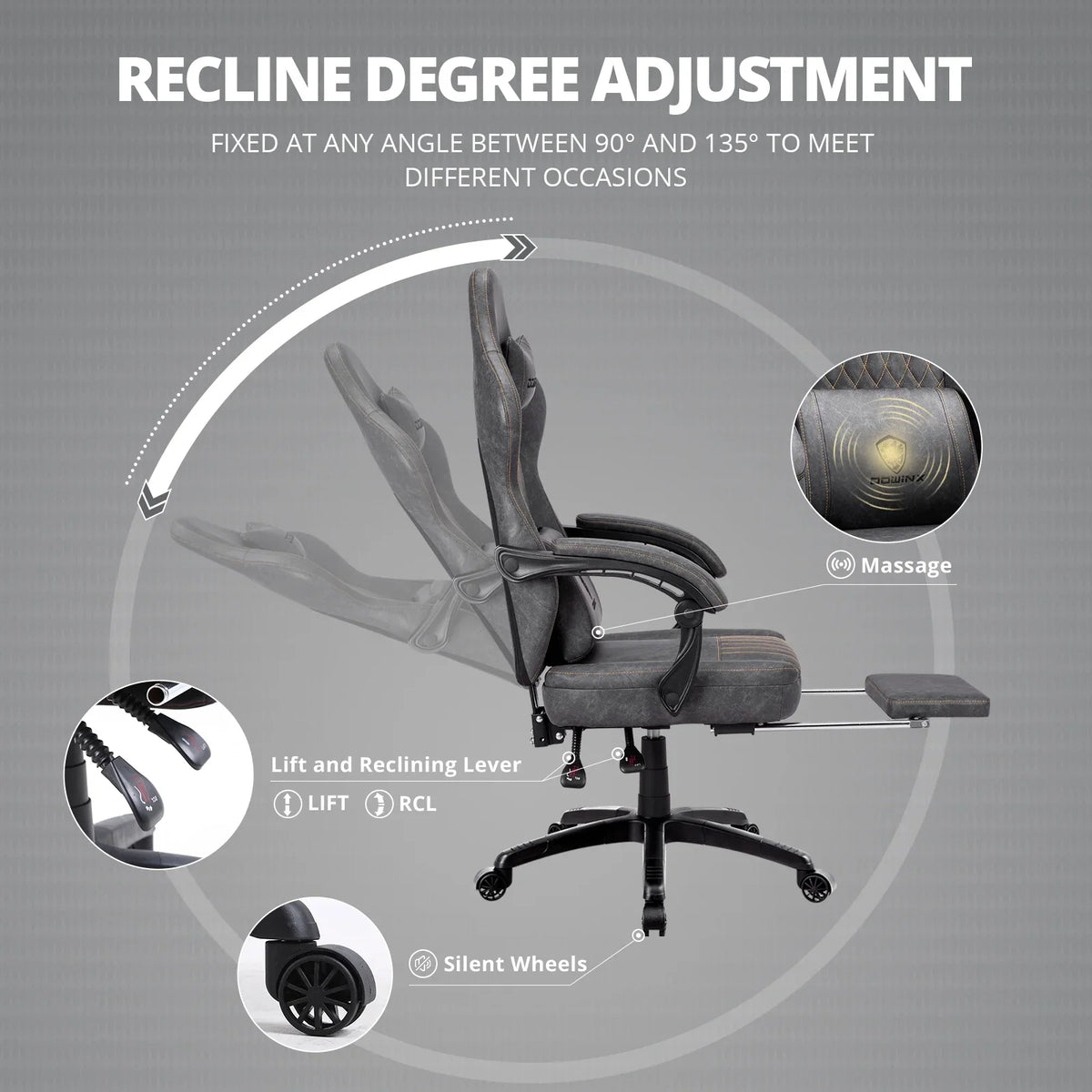 Dowinx Gaming Chair Breathable PU Leather Gamer Chair with Pocket Spring Cushion, Ergonomic Computer Chair with Massage Lumbar Support,Adjustable Swivel Task Chair with Footrest(Brown)