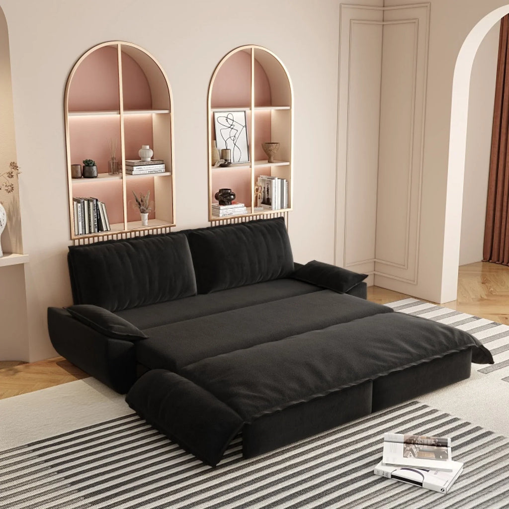 66" Queen Pull Out Sofa Bed, 3-in-1 Convertible Sleeper Sofa with Side Storage,Multi-Functional Velvet Loveseat Bed for Living Room,Bedroom