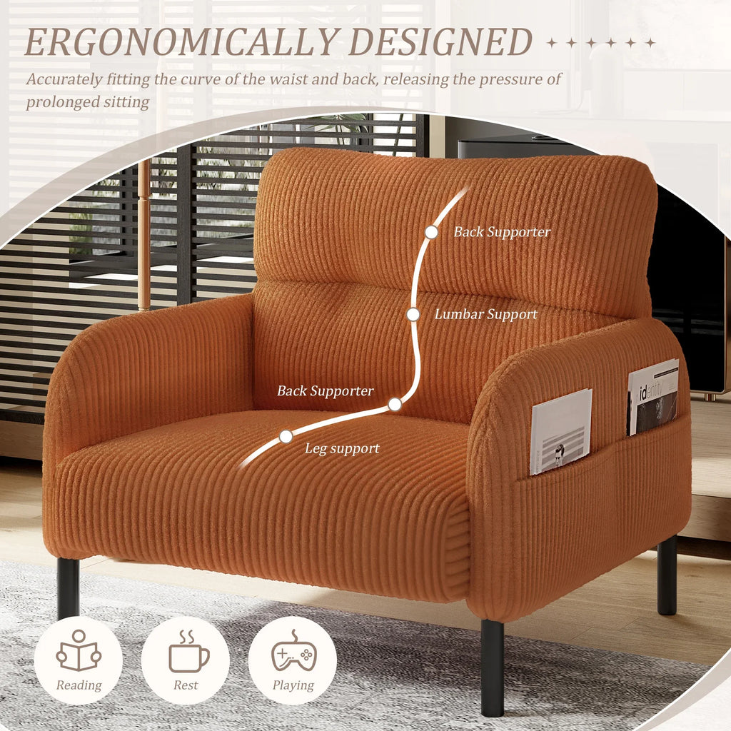 Modern Accent Chair,Armchair,Corduroy Fabric Sofa Chairs,Upholstered Armchair for Living Room,Bedroom,Office,Olive Green