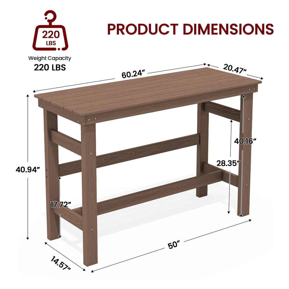 SERWALL 41" Outdoor Bar Table, HDPE All Weather Adirondack Outdoor Bar Height Table, Navy
