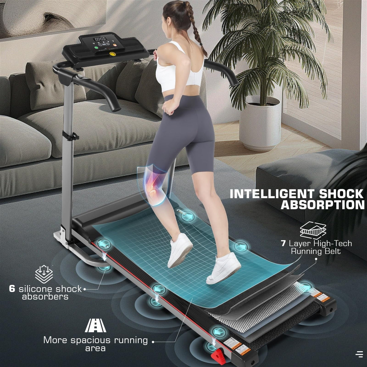 Folding Treadmill with Removable Desk, Foldable Treadmill with Adjustable Height, Treadmill 300lb Weight Capacity, White