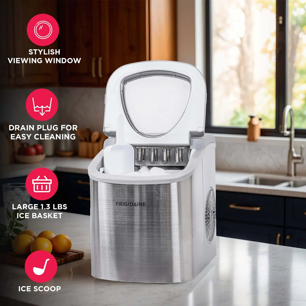 Frigidaire, 26 lbs. Ice Maker, Bullet-Shaped Ice, Stainless Steel, EFIC130