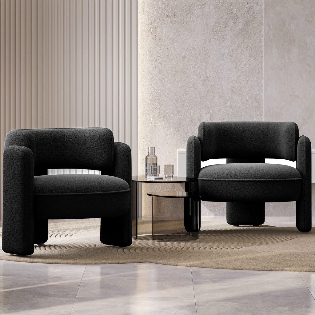 BELLEZE Sherpa Boucle Chair, Modern Barrel Accent Chair Comfy Round Upholstered Armchair Accent Side Chair for Living Room, Bedrooms, Corner - Quinton"White"
