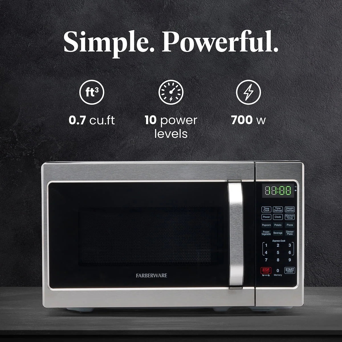 Farberware 1.1 Cu. Ft. 1000-Watt Compact Microwave Oven, Black