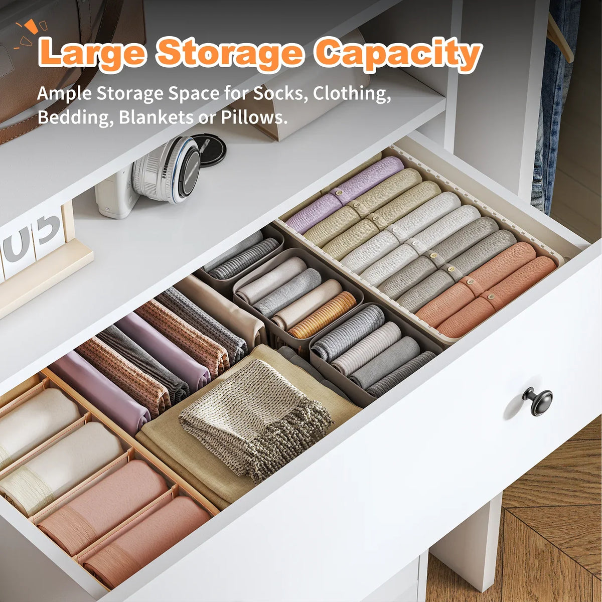 4-Drawer Black Wood Dresser with LED Lights,Modern Chest of Drawers for Bedroom,Living Room