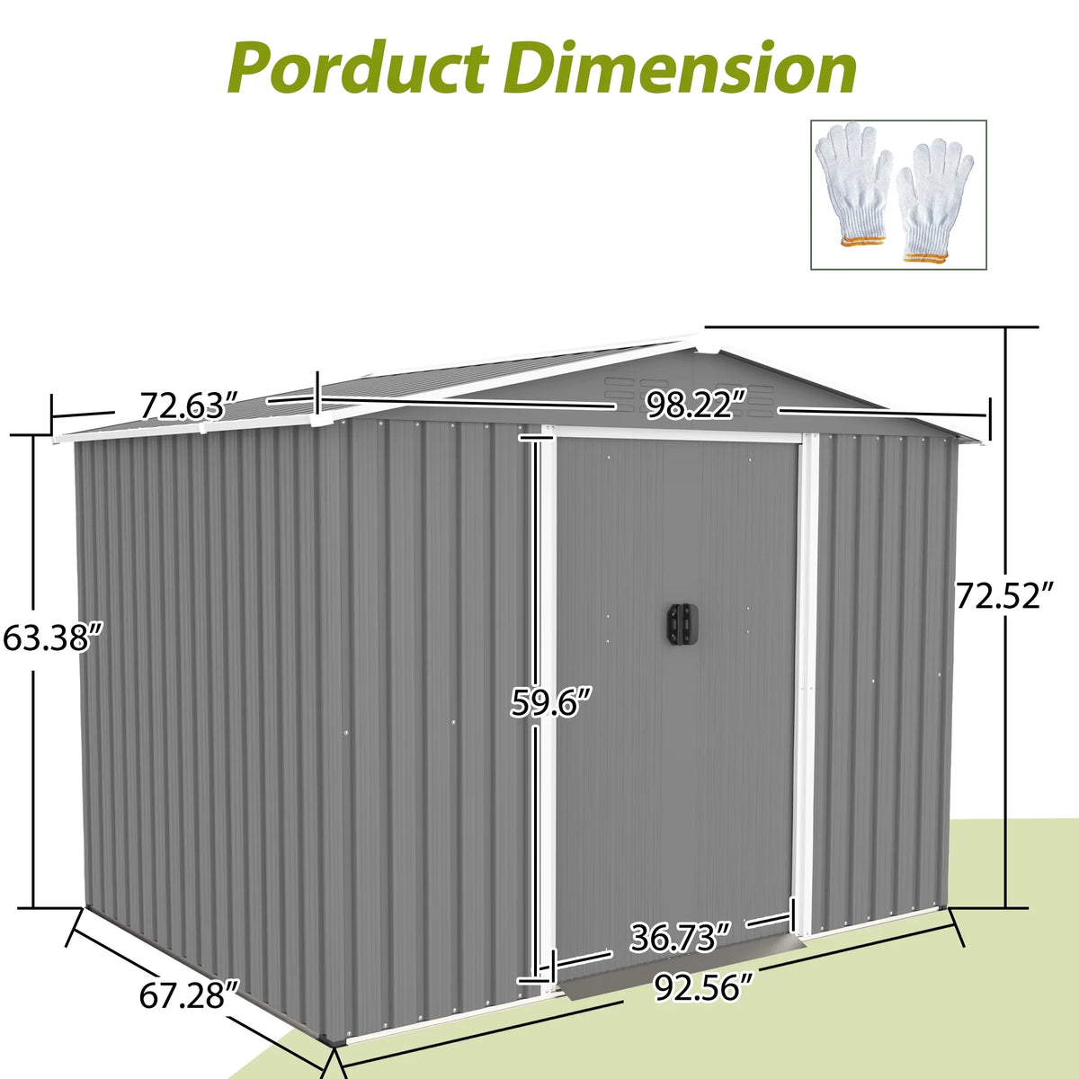 LZBEITEM 10 x 10 ft Outdoor Storage Shed with Floor Frame Kit, Galvanized Steel Garden Sheds, Garden Tool Shed with Double Lockable Doors for Backyard Patio Lawn, Grey