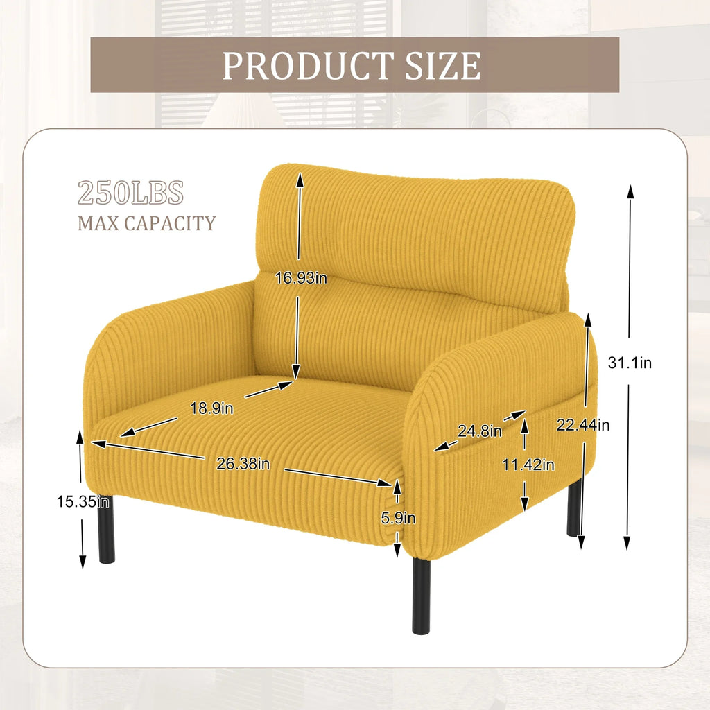 Modern Accent Chair,Armchair,Corduroy Fabric Sofa Chairs,Upholstered Armchair for Living Room,Bedroom,Office,Olive Green