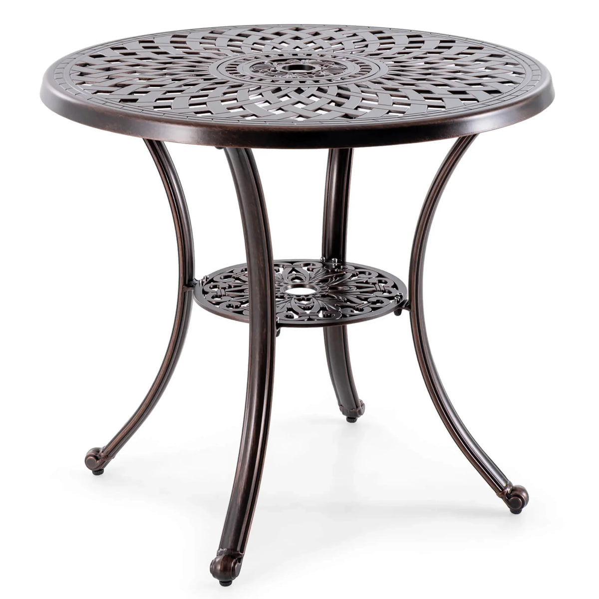 Gymax 31 Inch Diameter Round Table Patio Cast Aluminum Table w/ Umbrella Hol