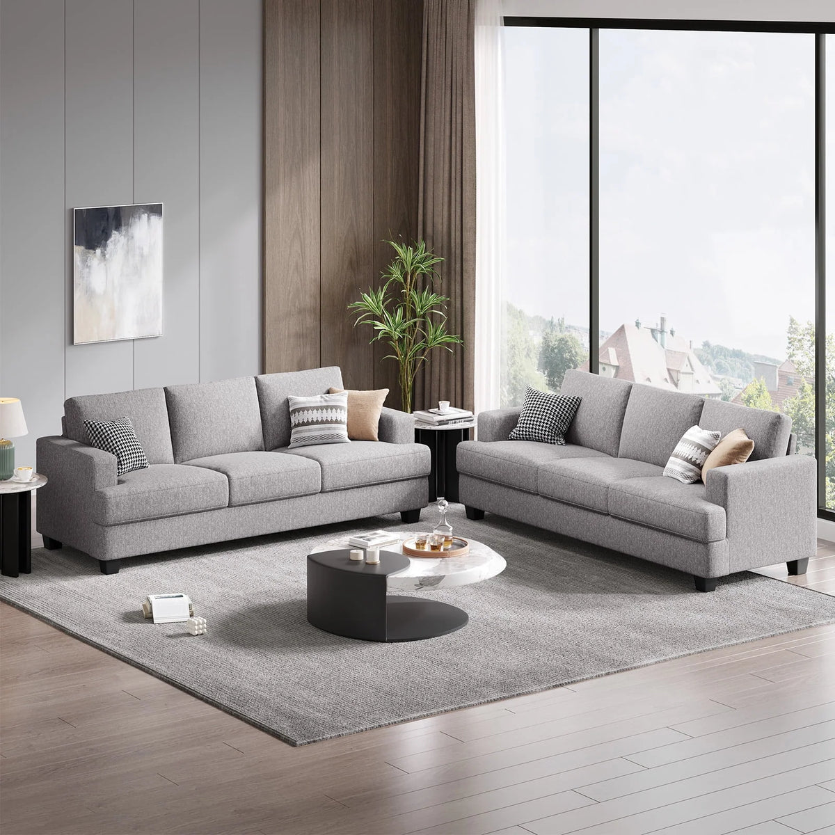 BLAZANT 3 Seater Sofa Oversize, 89" Extra Large Size Sofa Couch with Extra Deep Seats, Modern Loveseat Sofa, Comfortable Fabric, Easy to Install, for Living Room Apartment Lounge, Brown