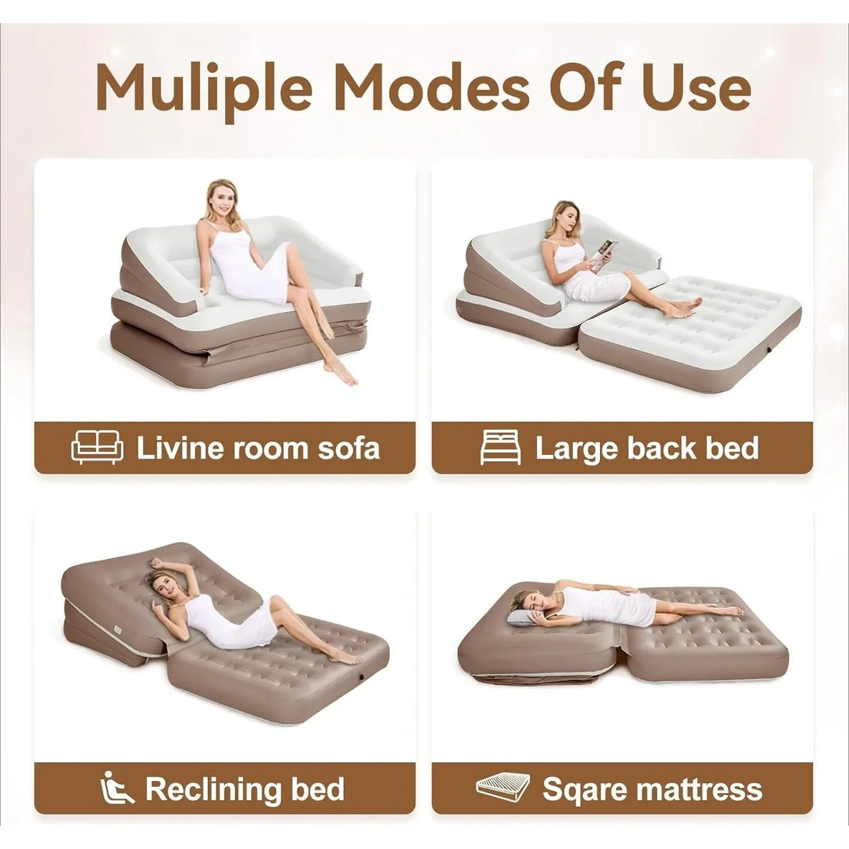 Full Size Air Mattress for Inflatable Portable Blow Up Mattress Sofa Bed with Flocked top-Double Air Couch for Tent Camping(Dark Brown)