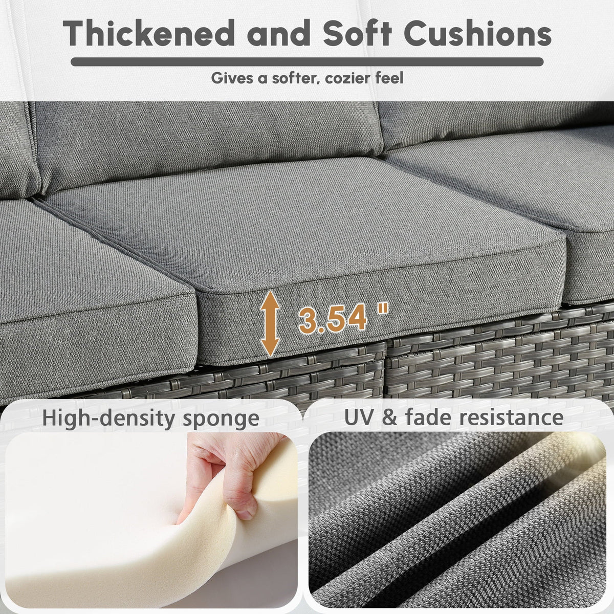 Ovios 5 Pieces Outdoor Patio Furniture Set Wicker Rattan Outdoor Conversation Comfortable Sectional Sofa with Steel Frame, Grey