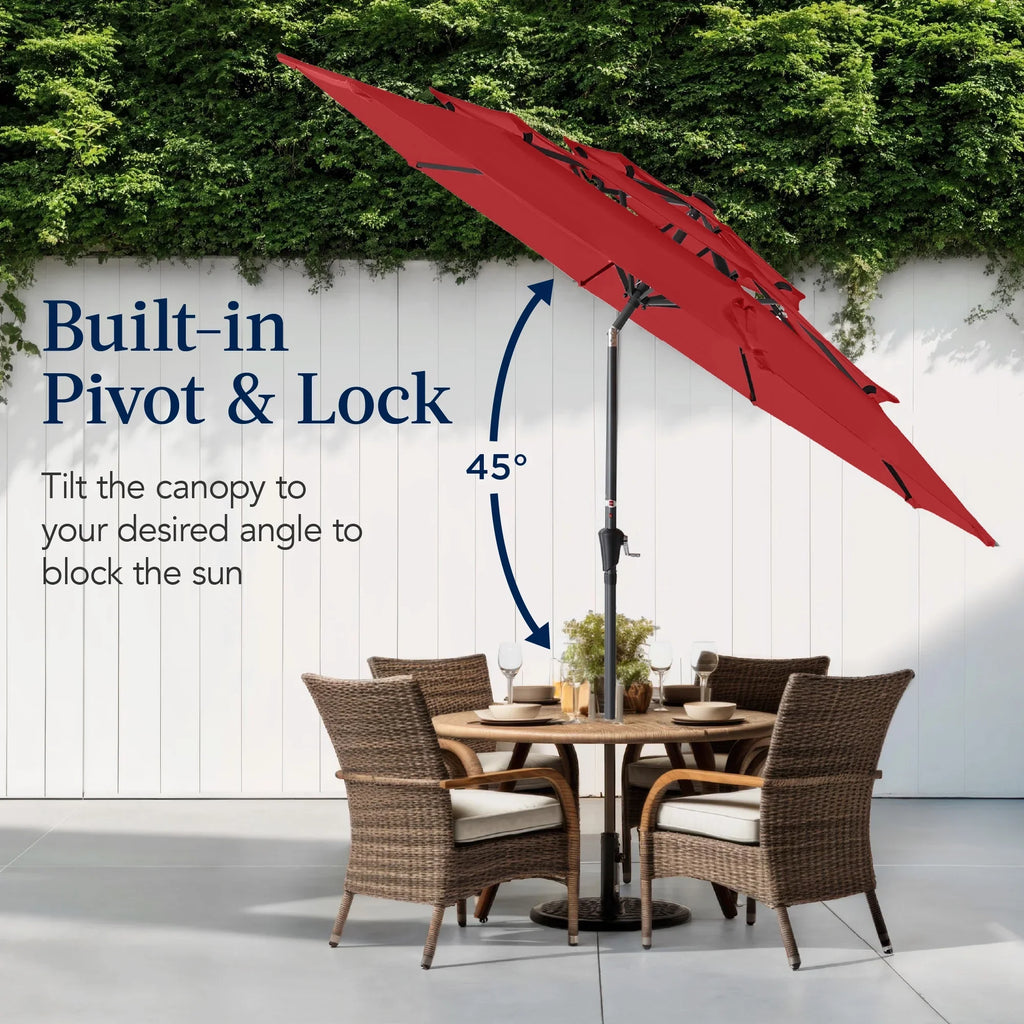 Best Choice Products 10ft 3-Tier Patio Umbrella, Market Sun Shade w/ Tilt Adjustment, Easy Crank - Red