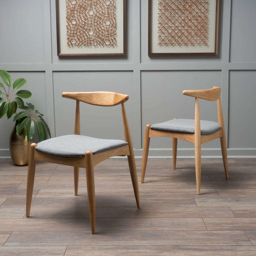 GDF Studio Virgil Mid Century Modern Fabric Upholstered Dining Chairs, Set of 2, Charcoal and Walnut