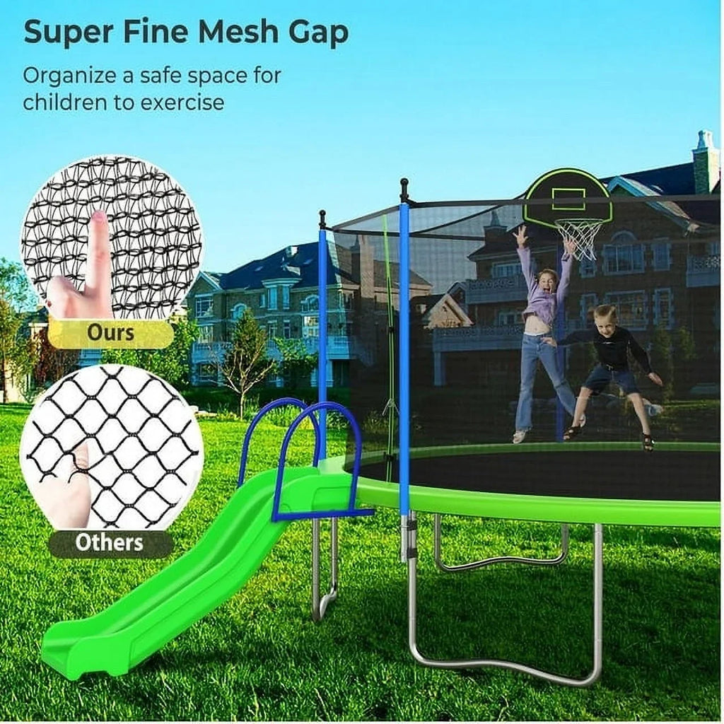 SOGES 12ft Trampolines with Slide and Swing, Basketball Hoop, 4�C7 Kids