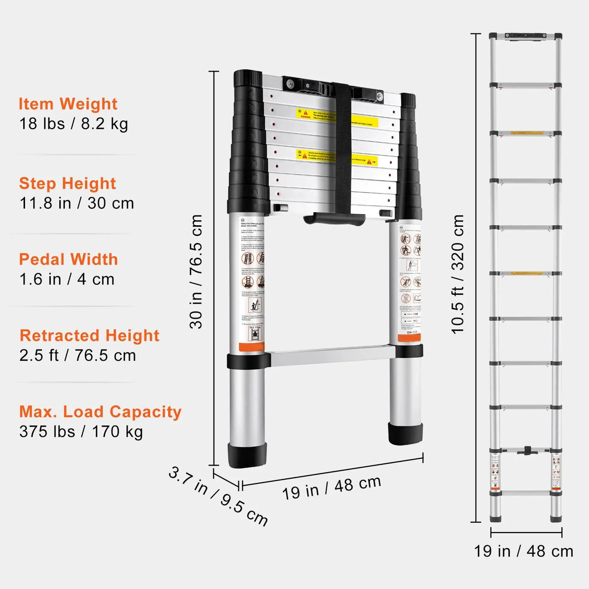 SKYSHALO Telescopic Aluminum Extension Multipurpose Portable Ladder, 10.5 ft