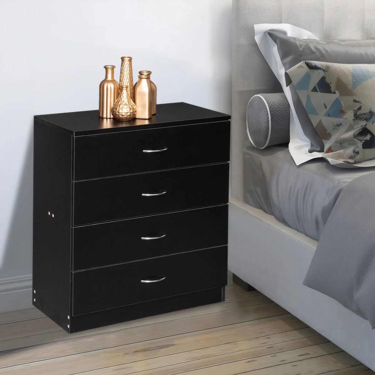 BESTCROF 4 Drawer Dresser Black Dresser, Modern Nightstand Dressers for Bedroom, Small Chest of Drawers Storage Cabinet Dresser Organizer Unit with Handle for Home, Office