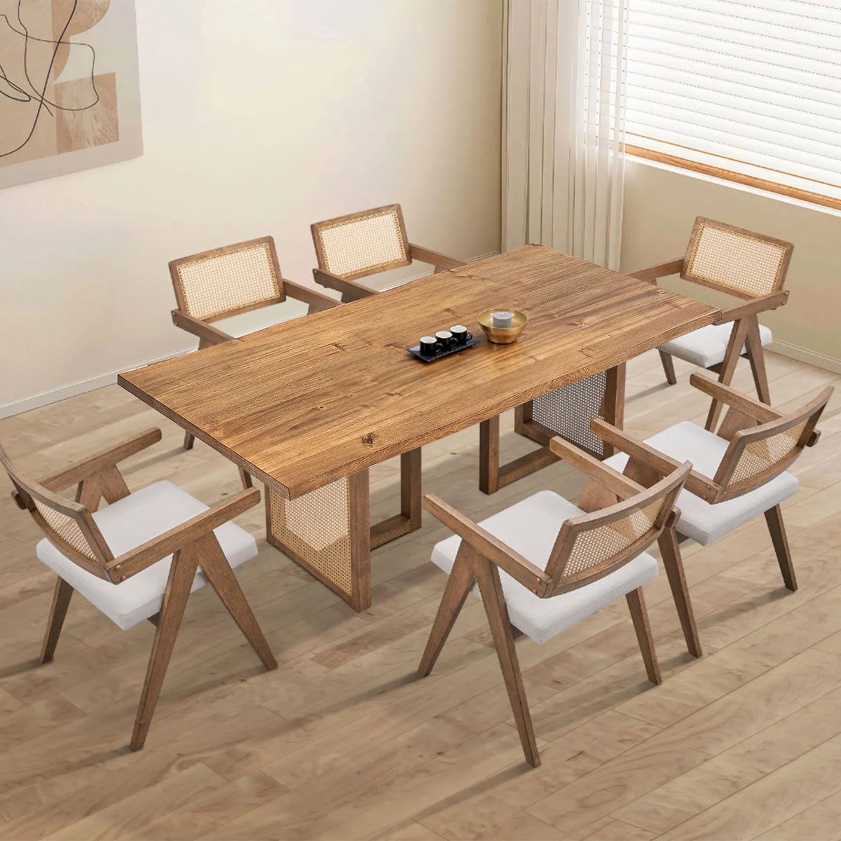 70.87 Inch Rectangular Waves Dining Table,Wooden Dining Table for 6 Persons,Mid Century Modern Large Kitchen Table for Living Room,Bohemian Dining Table