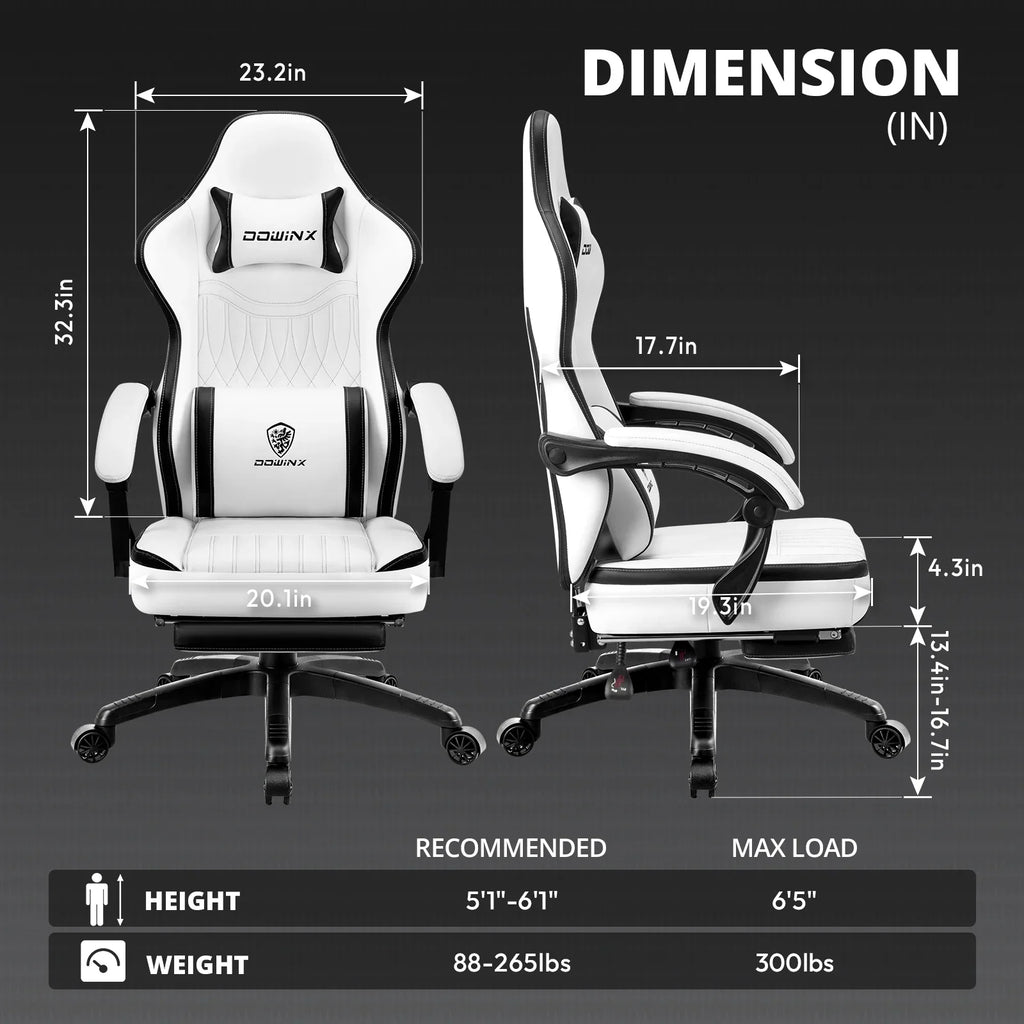 Dowinx Gaming Chair Breathable PU Leather Gamer Chair with Pocket Spring Cushion, Ergonomic Computer Chair with Massage Lumbar Support,Adjustable Swivel Task Chair with Footrest(Brown)