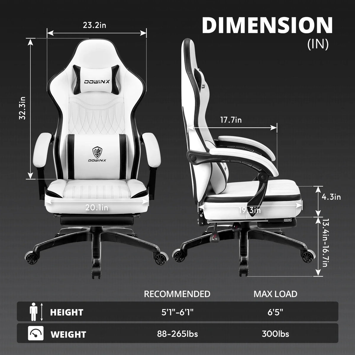 Dowinx Gaming Chair Breathable PU Leather Gamer Chair with Pocket Spring Cushion, Ergonomic Computer Chair with Massage Lumbar Support,Adjustable Swivel Task Chair with Footrest(Brown)