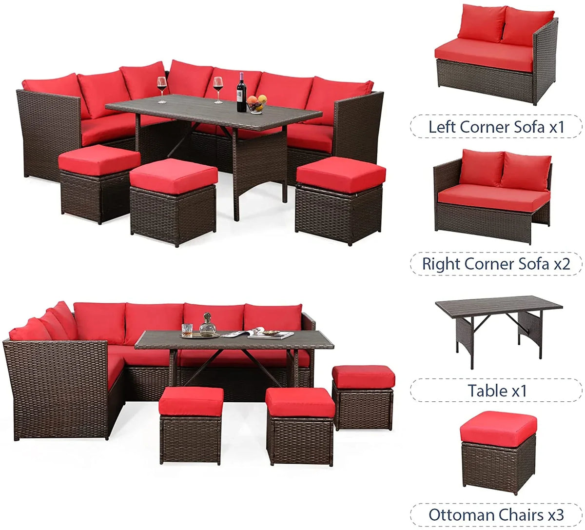 Danrelax 7-Piece Patio Conversation Set, Outdoor Sectional Sofa, PE Rattan Wicker Furniture, Steel Frame, Gray
