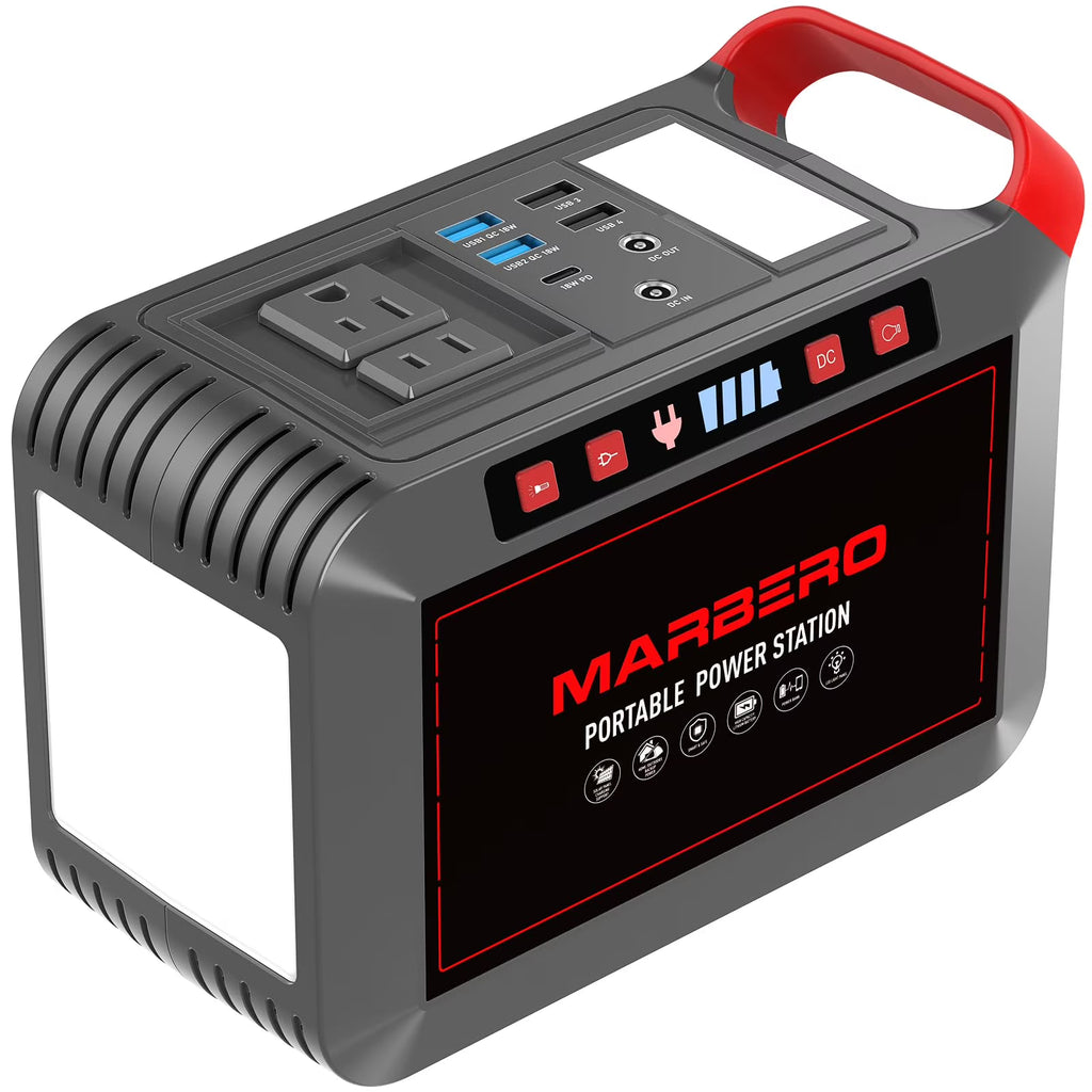 Portable Power Station 300W MARBERO 237Wh Camping Solar Generator Backup Lithium Battery with Pure Sine Wave 110V AC Outlet, USB C, USB A, DC for Outdoors Camping CPAP Home Blackout Emergency