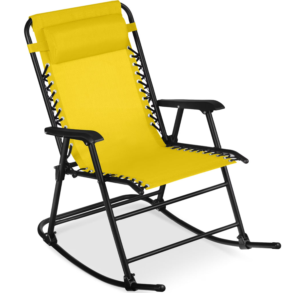 Best Choice Products Folding Outdoor Zero Gravity Rocking Lounge Chair w/ Headrest Pillow - Black